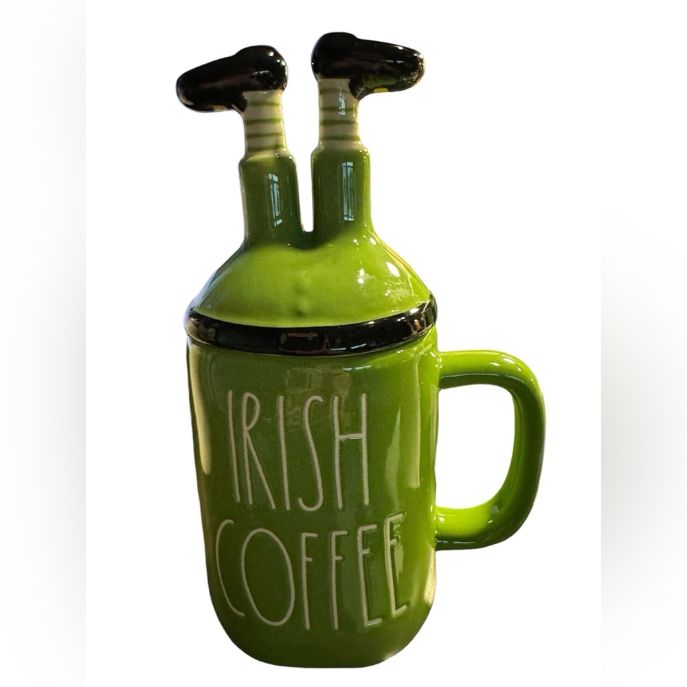 Rae Dunn IRISH COFFEE covered mug; NWOT; Green